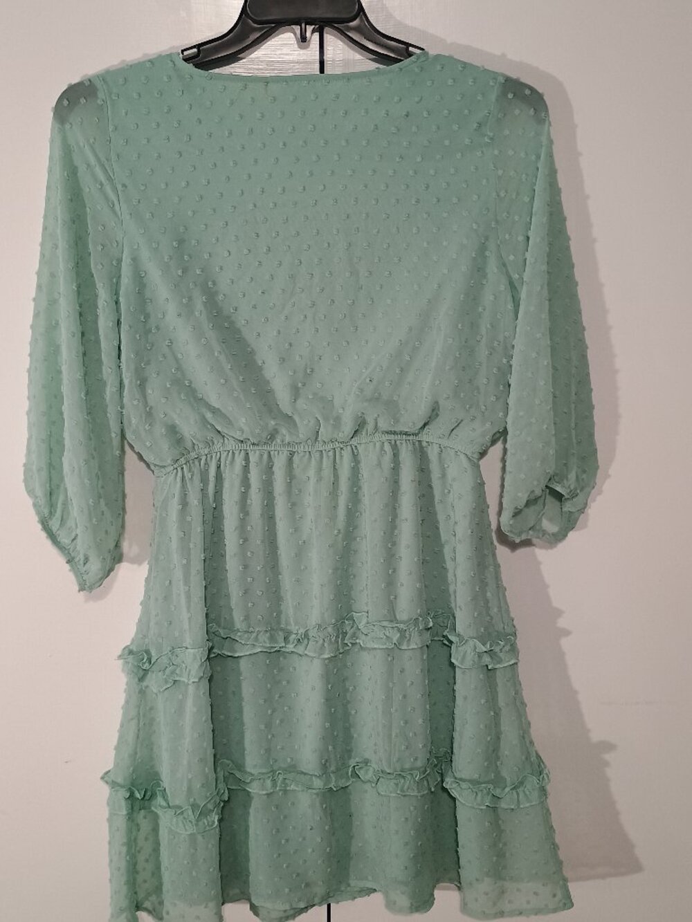 Naif Mint Green Swiss Dot Tiered Ruffle Dress Size M Boho Wrap V-Neck Cottagecor - Picture 3 of 6